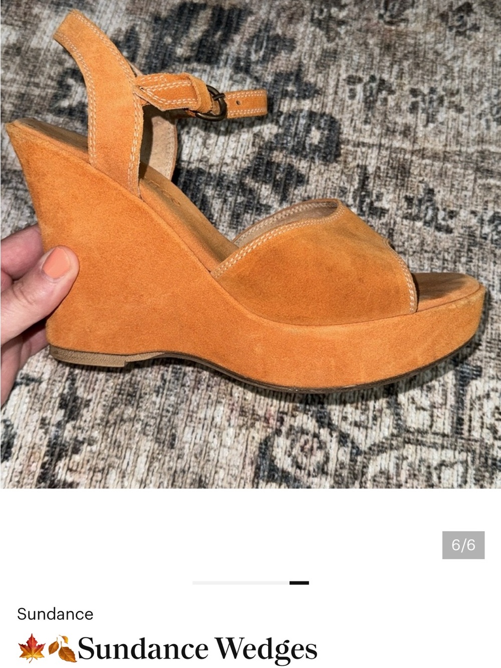 Sundance Orange Suede Wedge Sandals with Ankle Strap